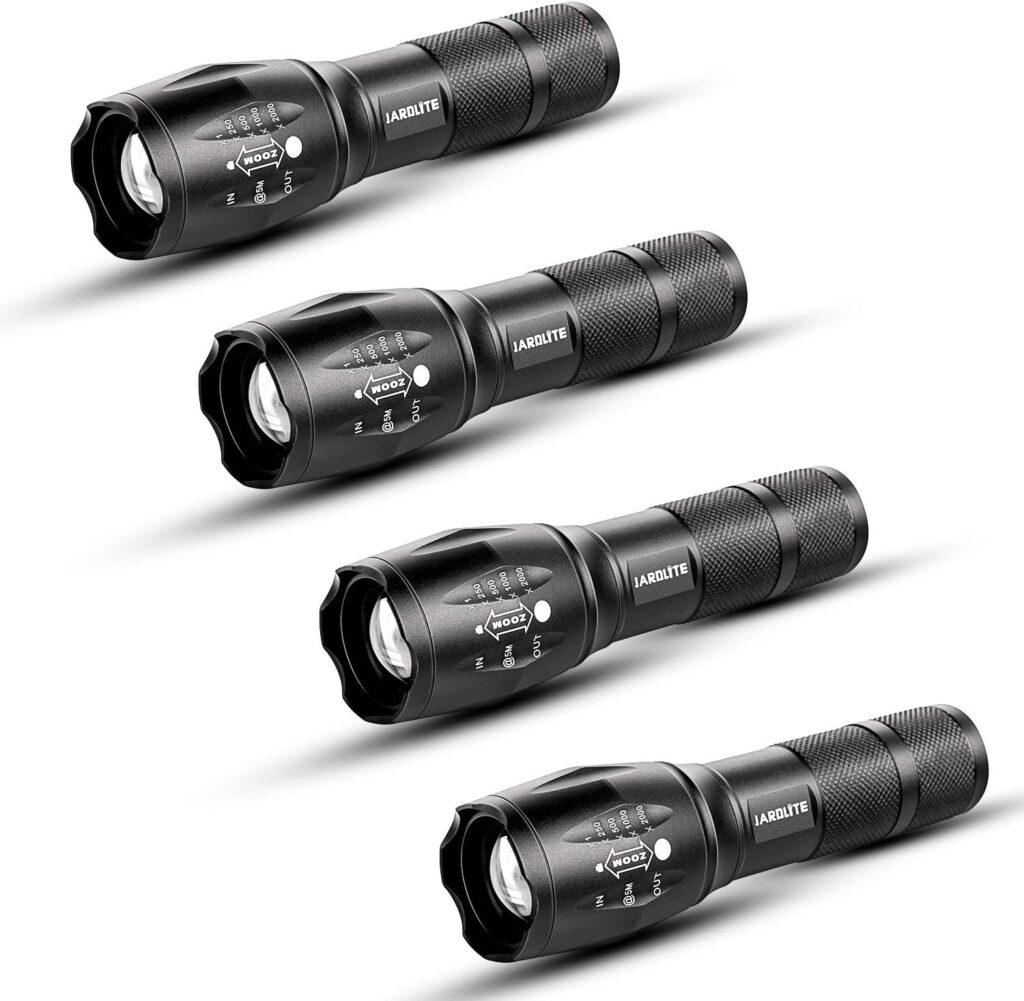 JARDLITE 4-pack tactical torch, rated as the best flashlight on amazon reddit for emergency kits.