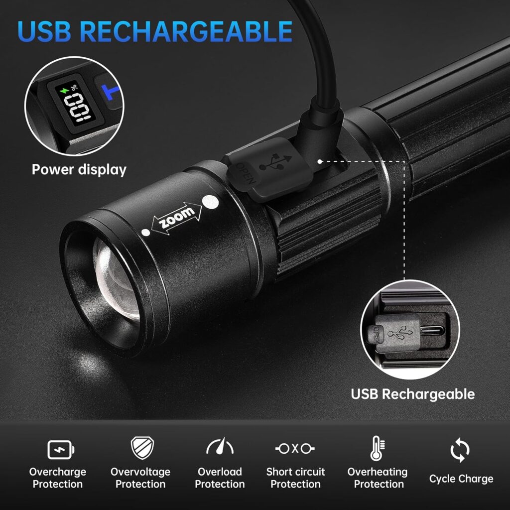 Best flashlight on Amazon for home use featuring LCD battery display.