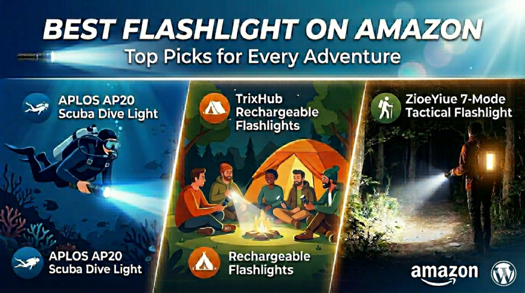 Comparison of the best flashlight on Amazon for camping and diving adventures.