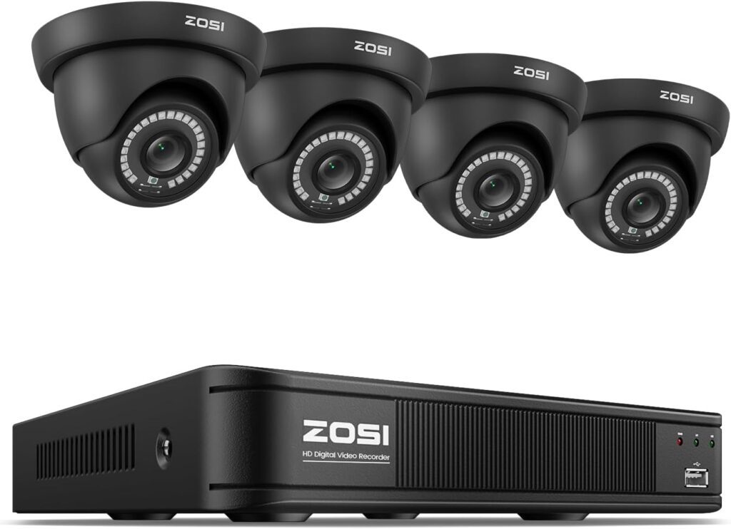 cheap security camera system installed above a garage door
