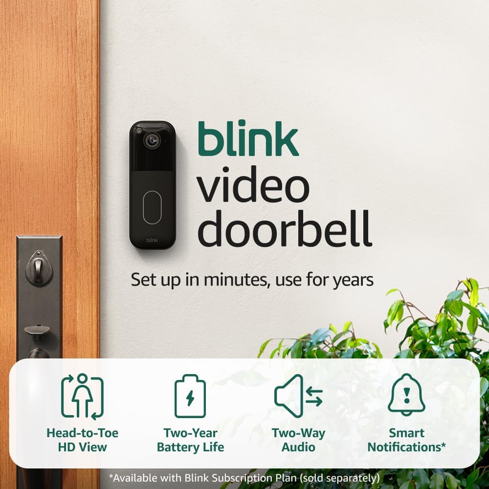 blink outdoor security cameras bundle with video doorbell and outdoor cam mounted outside a modern home
