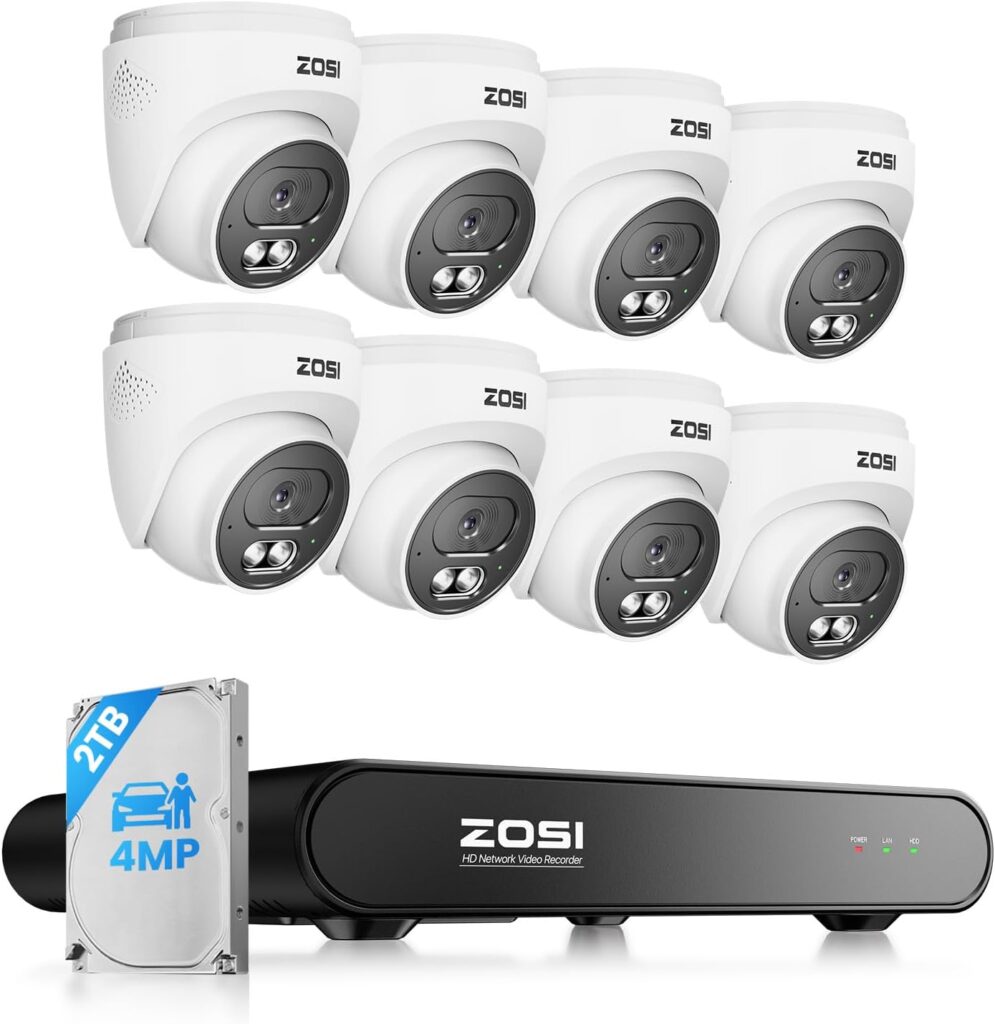 ZOSI 4K PoE commercial cctv camera systems installed outdoors

