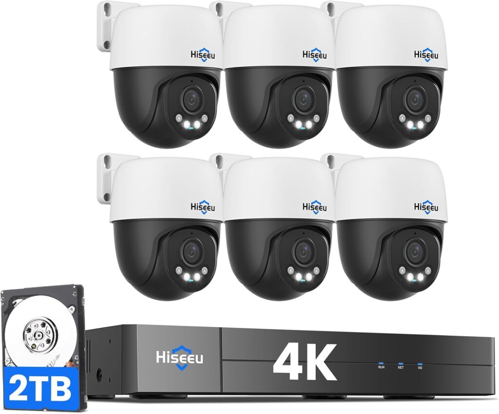 best cctv camera for small business Hiseeu 4K PoE PTZ system covering a warehouse loading dock