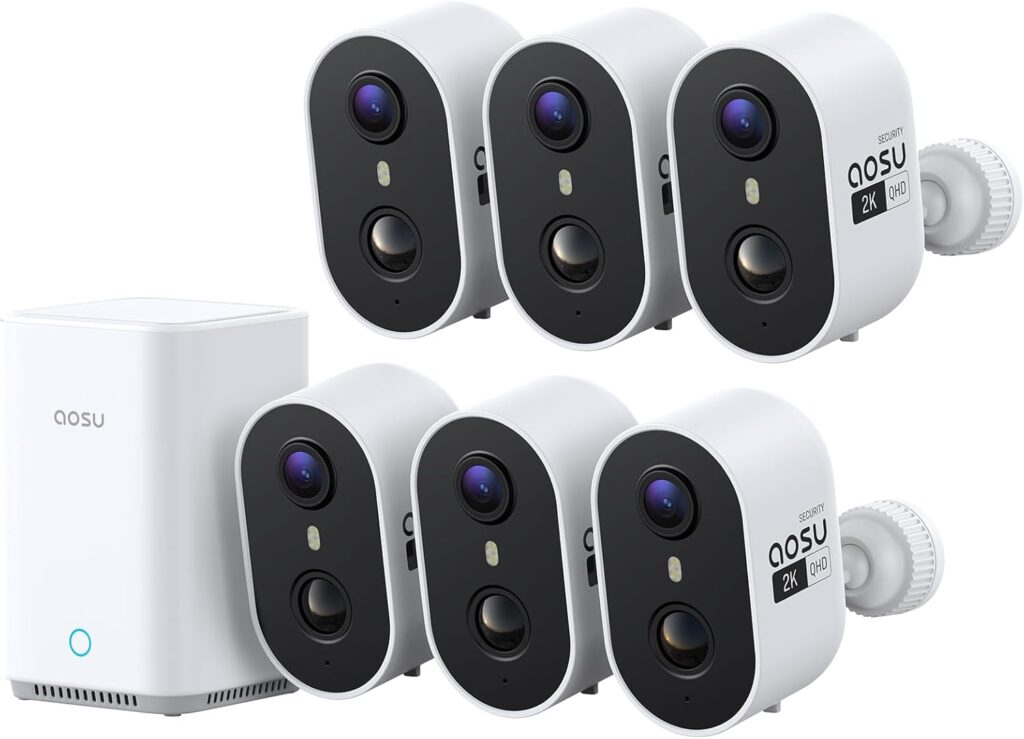 battery-powered wireless home camera system mounted near a garage
