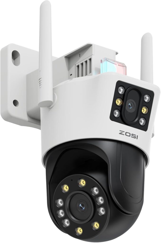 dual-lens home security camera for driveway and backyard monitoring
