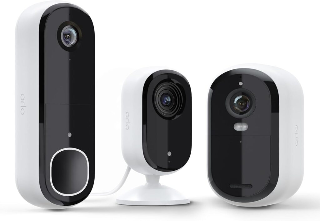 arlo outdoor security cameras bundle with indoor camera and video doorbell
