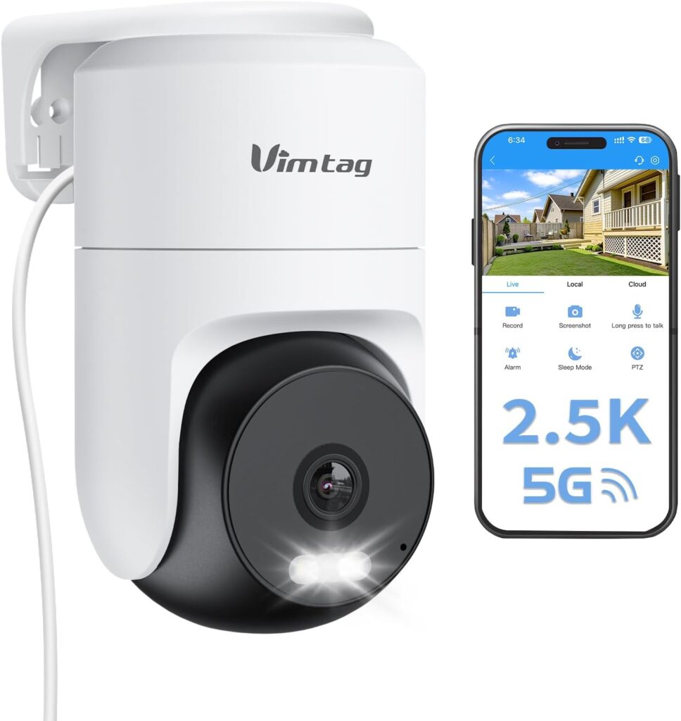 VIMTAG outdoor security camera with 360-degree view and color night vision
