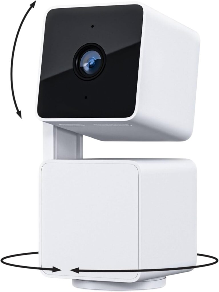WYZE Cam Pan v3 monitoring a backyard patio in low light
