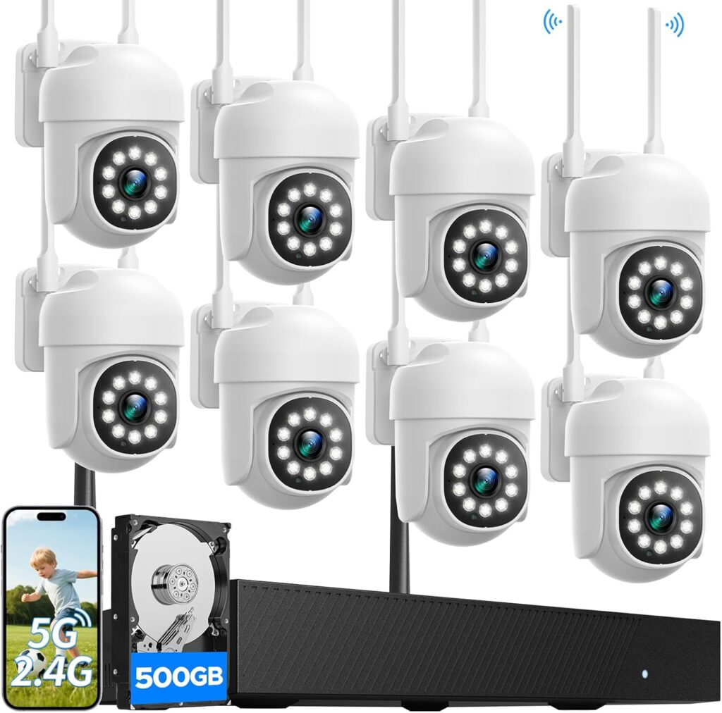wireless home camera system installed on a backyard fence