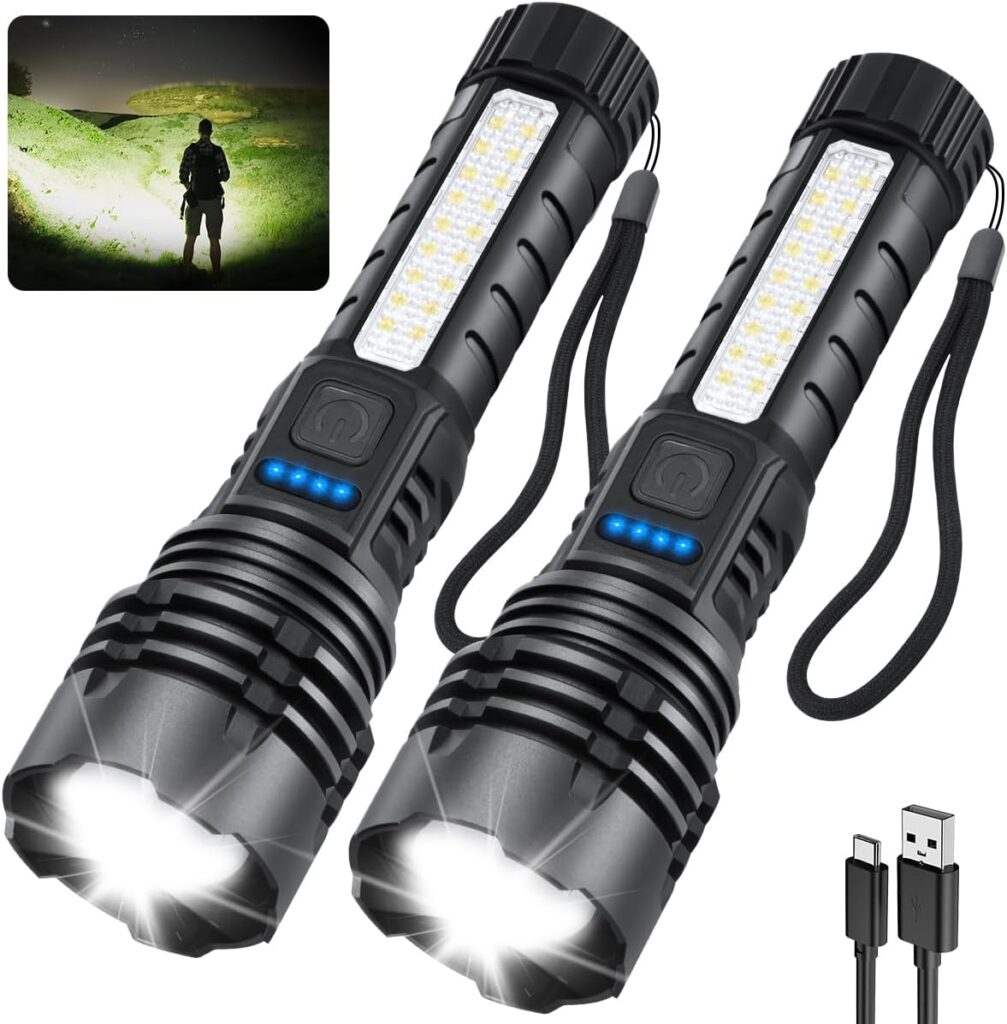 ZioeYiue 2-Pack: best flashlight for power outage feature-rich set with ZioeYiue 2-pack, side light modes, adjustable focus, and storage box