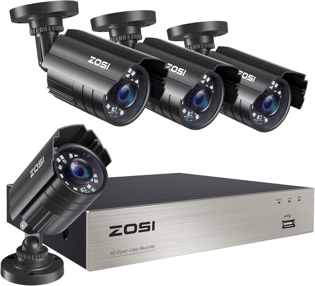 cheap security camera system installed above a garage door
