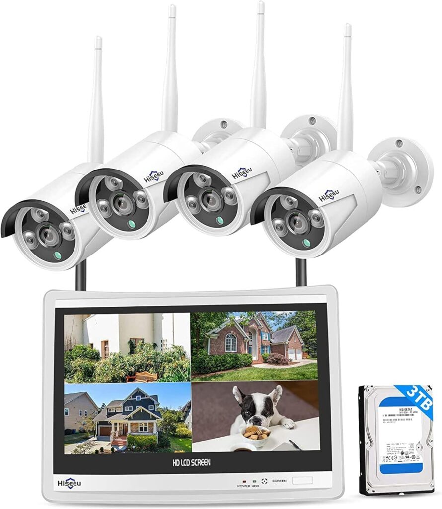 best cctv camera for small business Hiseeu 16CH expandable system with monitor in a stockroom office