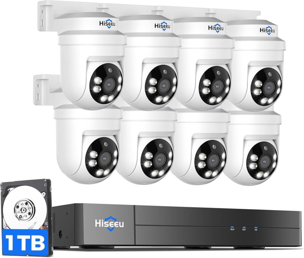 best outdoor security camera system with dvr featuring Hiseeu 5MP PTZ outdoor cameras with 3TB DVR and color night vision