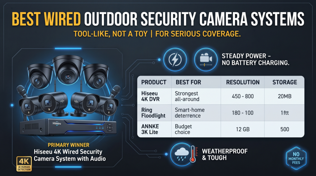[best wired outdoor security camera system] comparison featuring Ring, Hiseeu, and ANNKE outdoor surveillance kits